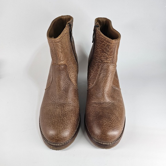 Roots Ankle Booties Women 8 38 Brown Tan Side Zip Boho Block Heel Pebbled Italy - Picture 4 of 11